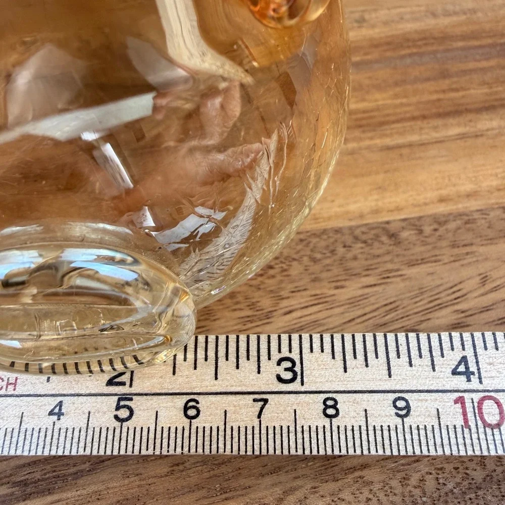 Vintage‎ Amber Crackle Glass Owl Votive Holder Yellow Iridescent Bird 4 inch